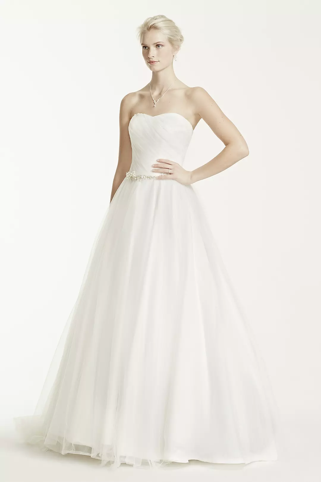 Strapless Ruched Bodice Tulle Wedding Dress Image