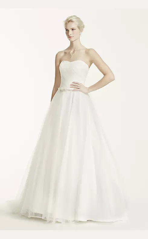 Strapless Ruched Bodice Tulle Wedding Dress Image 1