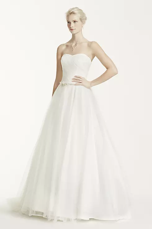 Strapless Ruched Bodice Tulle Wedding Dress Image 1