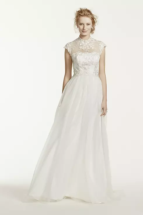 Tulle A Line Wedding Dress with High Illusion Neck Image 1