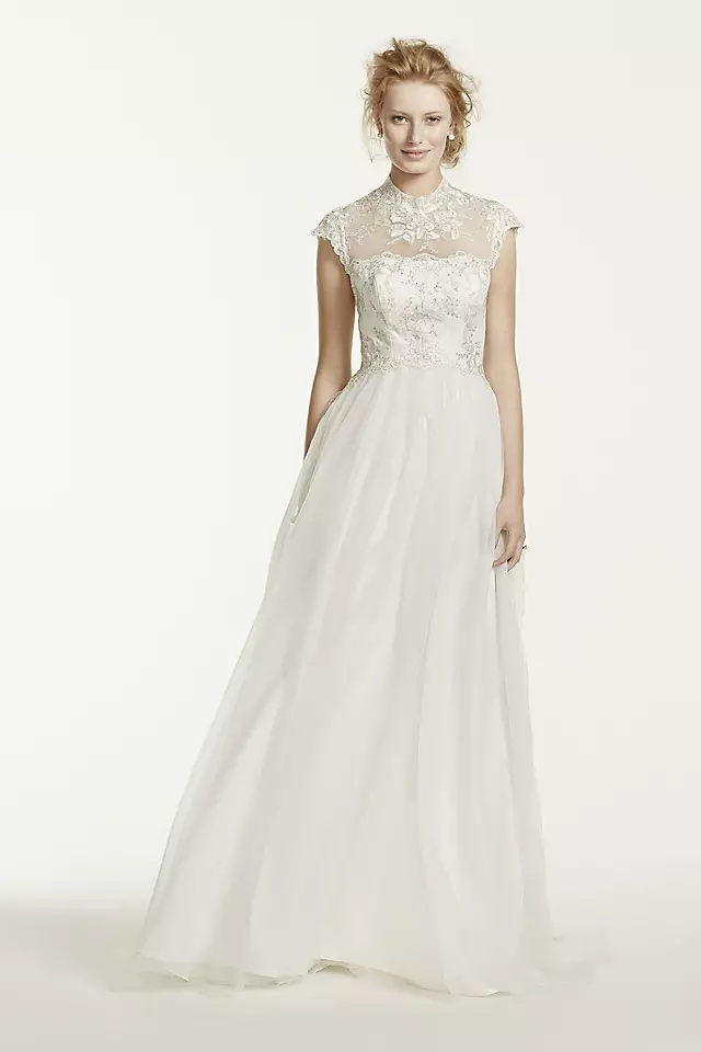 Tulle A Line Wedding Dress with High Illusion Neck Image