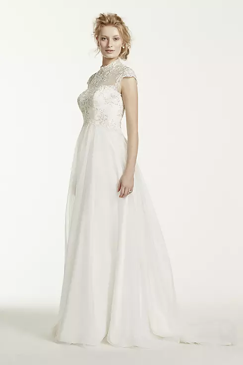Tulle A Line Wedding Dress with High Illusion Neck Image 3