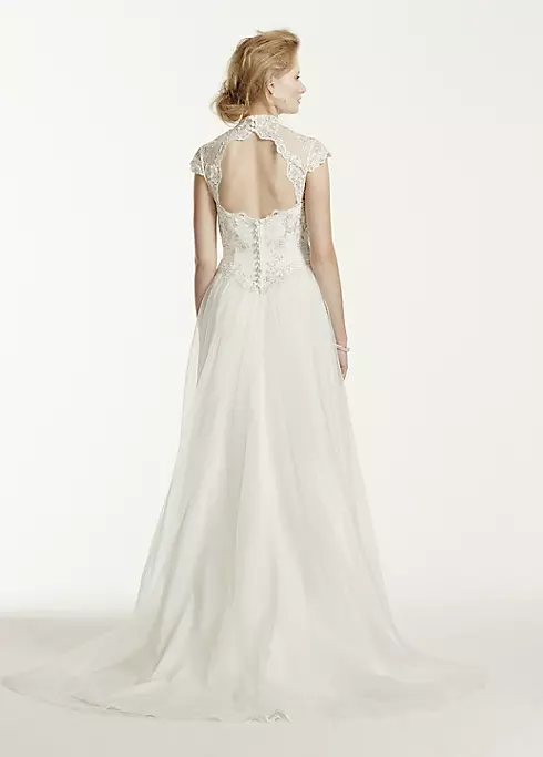 Tulle A Line Wedding Dress with High Illusion Neck Image 2