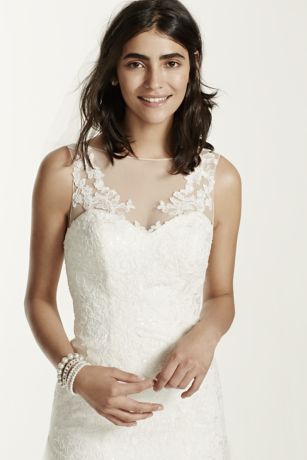 Illusion Neck Wedding Dress with Deep V Back | David's Bridal