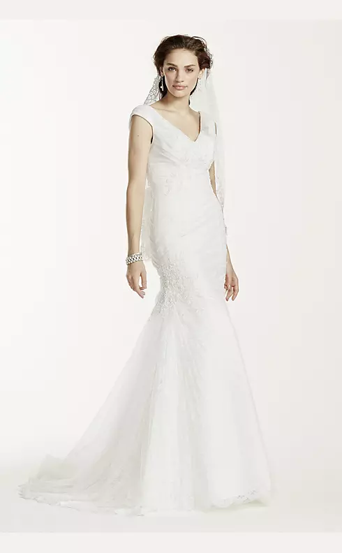 Jewel Off The Shoulder Ruched Wedding Dress Image 1