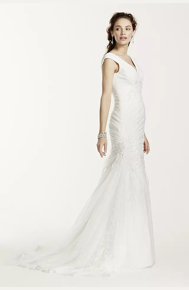 Jewel Off The Shoulder Ruched Wedding Dress Image 3