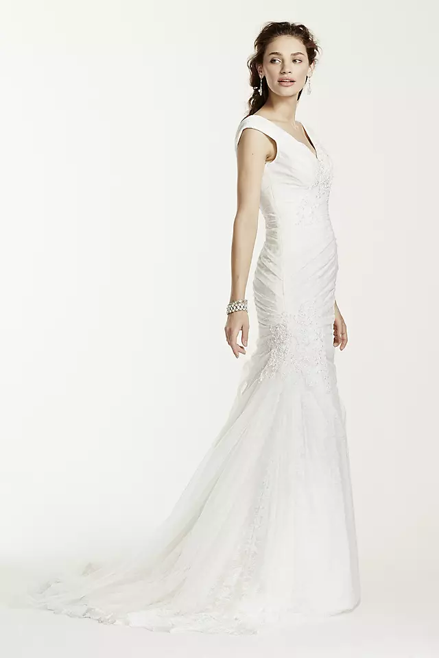 Jewel Off The Shoulder Ruched Wedding Dress Image 3