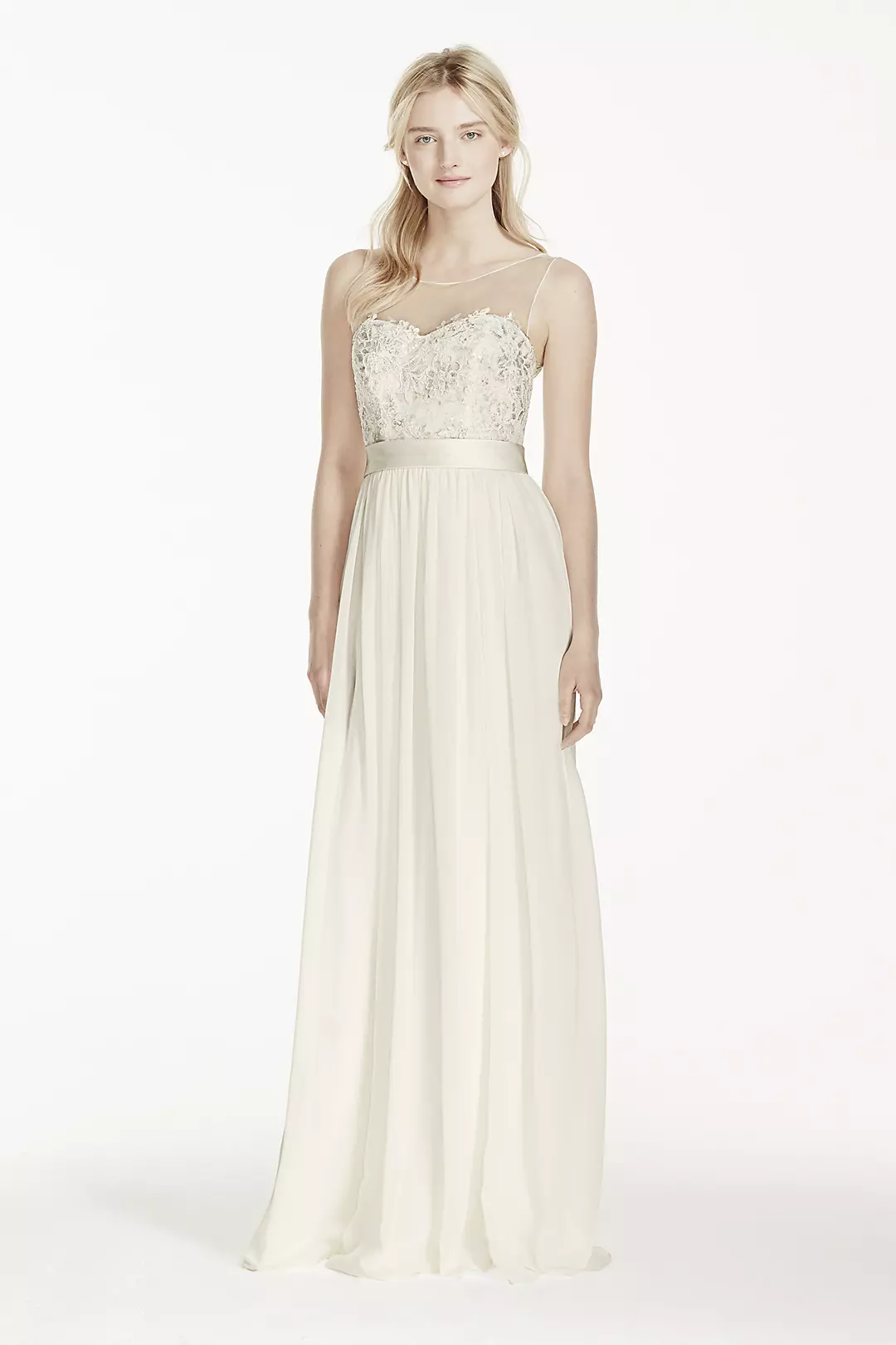 Illusion Lace Tank Chiffon Wedding Dress with Sash Image