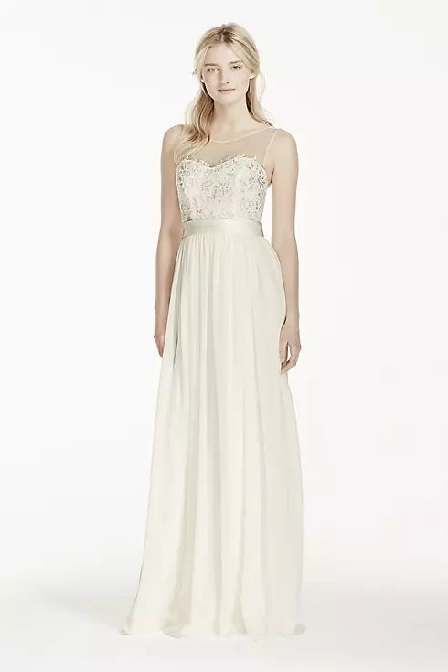 Illusion Lace Tank Chiffon Wedding Dress with Sash Image 1