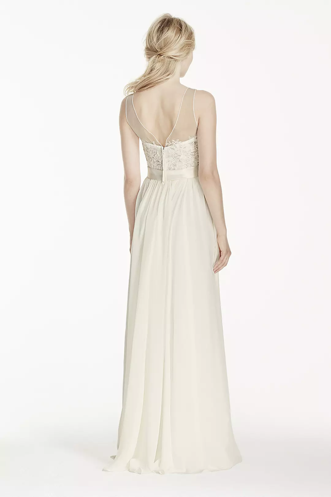 Illusion Lace Tank Chiffon Wedding Dress with Sash Image 2