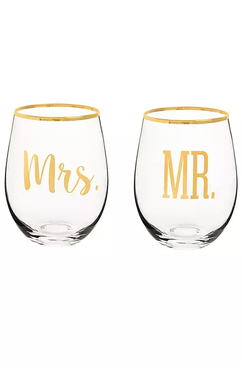 Mr and Mrs Gold Rim Stemless Glasses with Gift Box Image 2