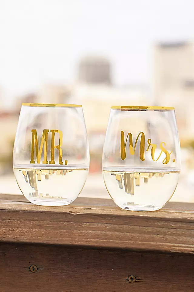 Mr and Mrs Gold Rim Stemless Glasses with Gift Box Image 3