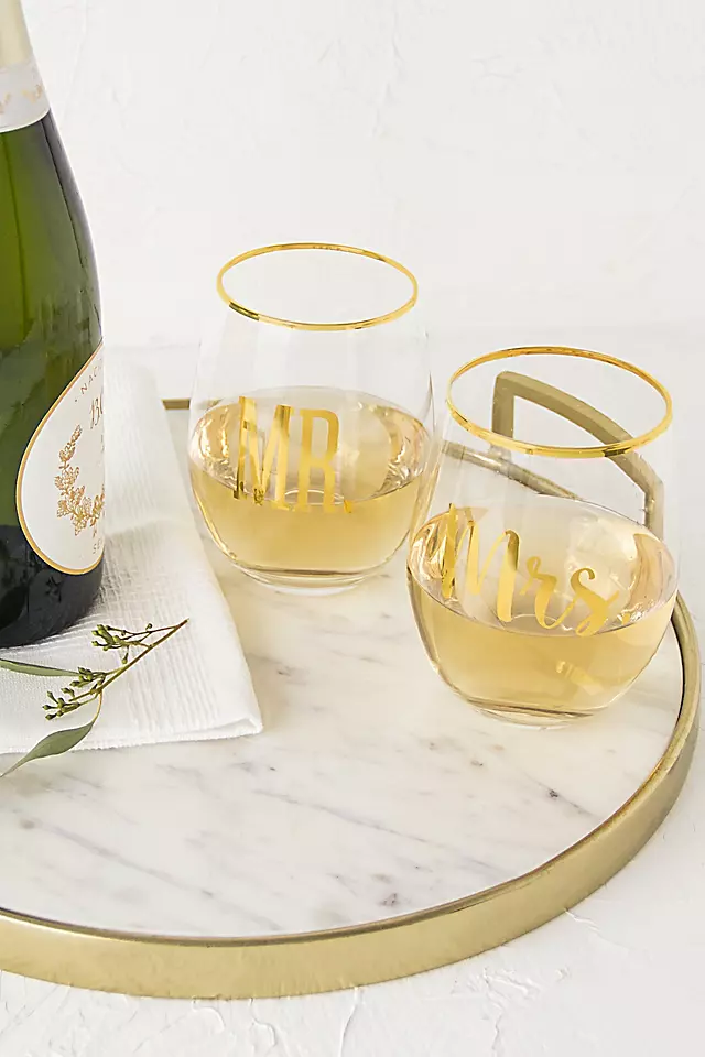 Mr and Mrs Gold Rim Stemless Glasses with Gift Box Image 4