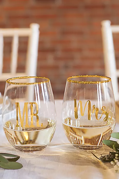 Mr and Mrs Gold Rim Stemless Glasses with Gift Box Image 7