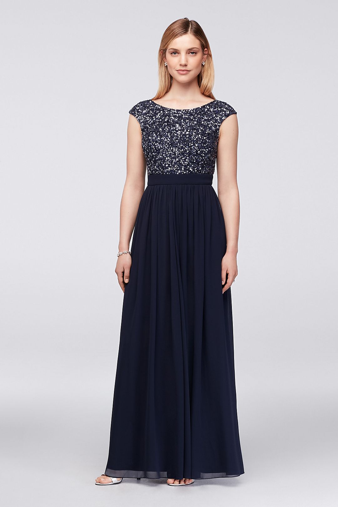 Hand-Beaded Cap Sleeve Gown with Georgette Skirt Image 1