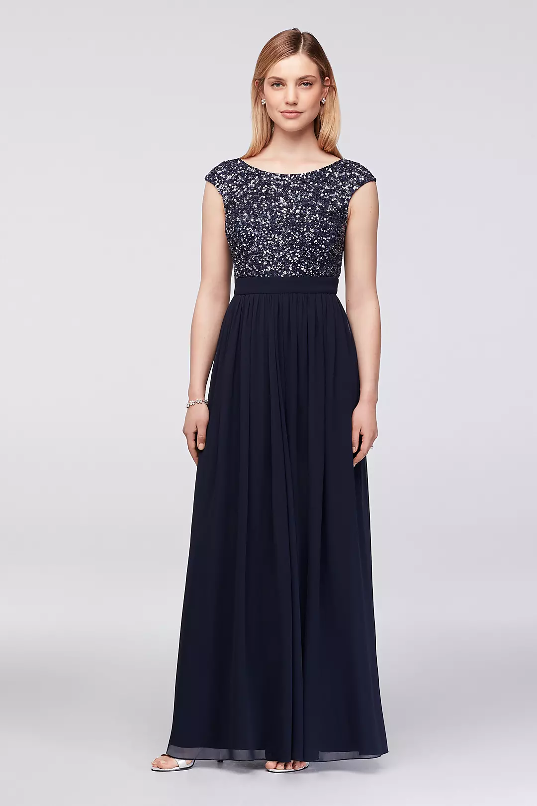 Hand-Beaded Cap Sleeve Gown with Georgette Skirt Image