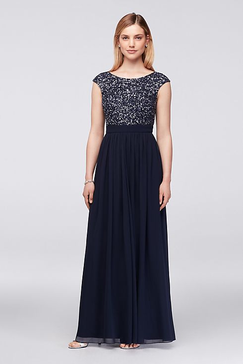 Hand-Beaded Cap Sleeve Gown with Georgette Skirt Image