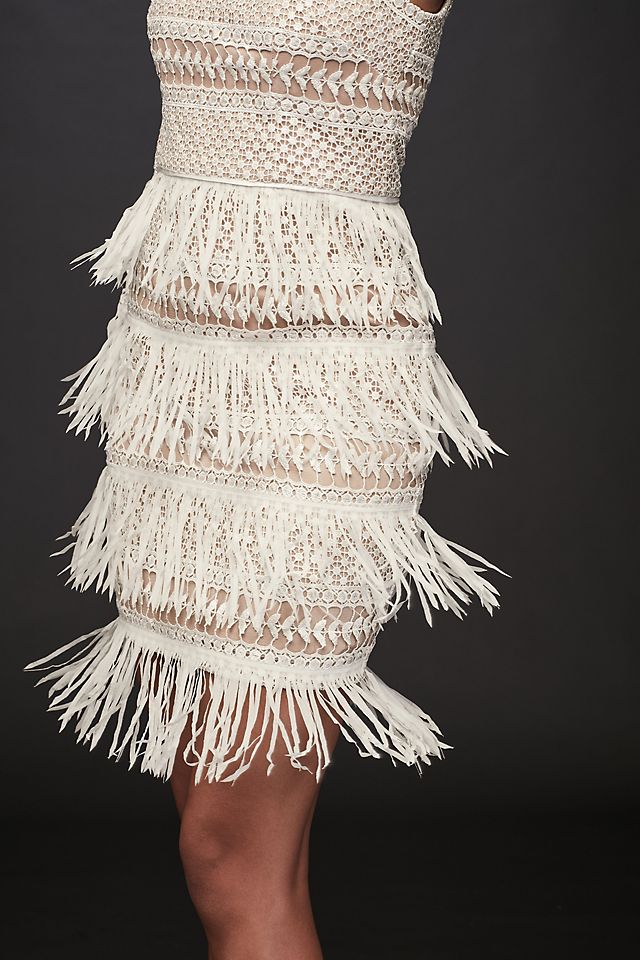 Crochet High-Neck Sheath Dress with Fringe Image 4