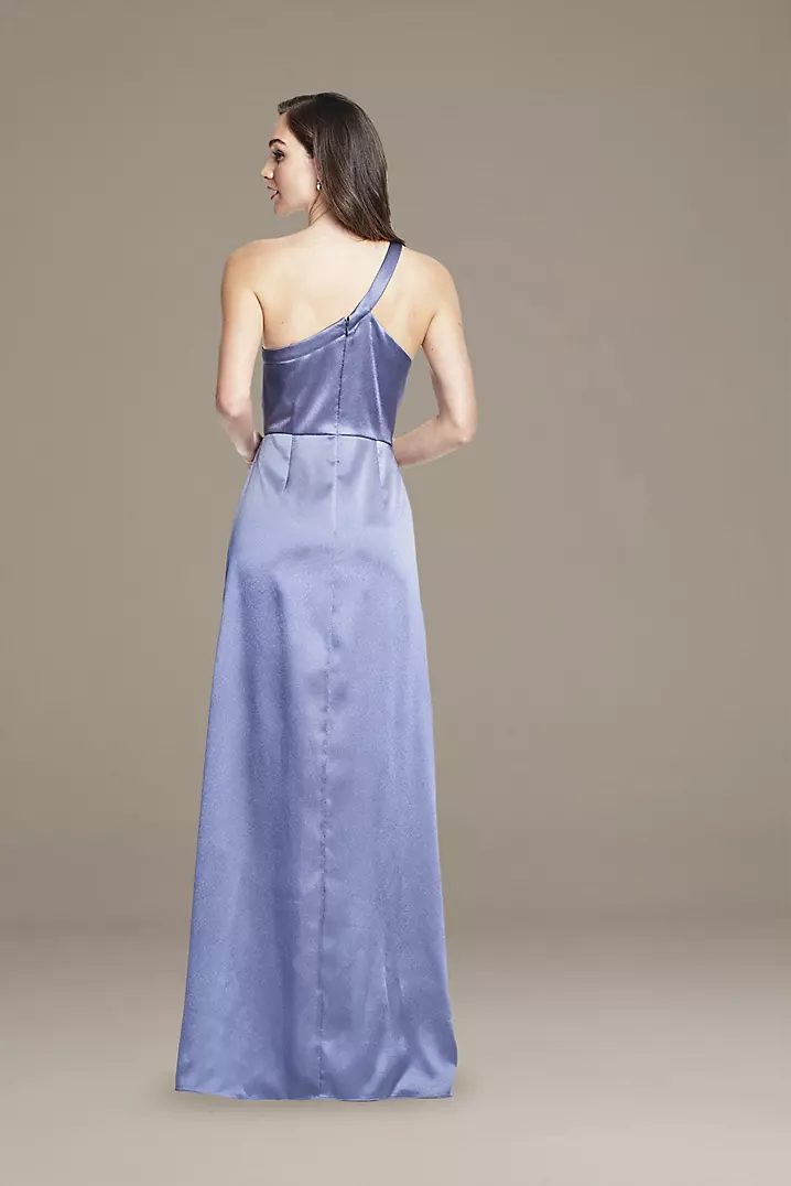 Asymmetrical Satin Jumpsuit with Skirt Overlay | David's Bridal Asymmetrical Satin Jumpsuit with Skirt Overlay | David's Bridal