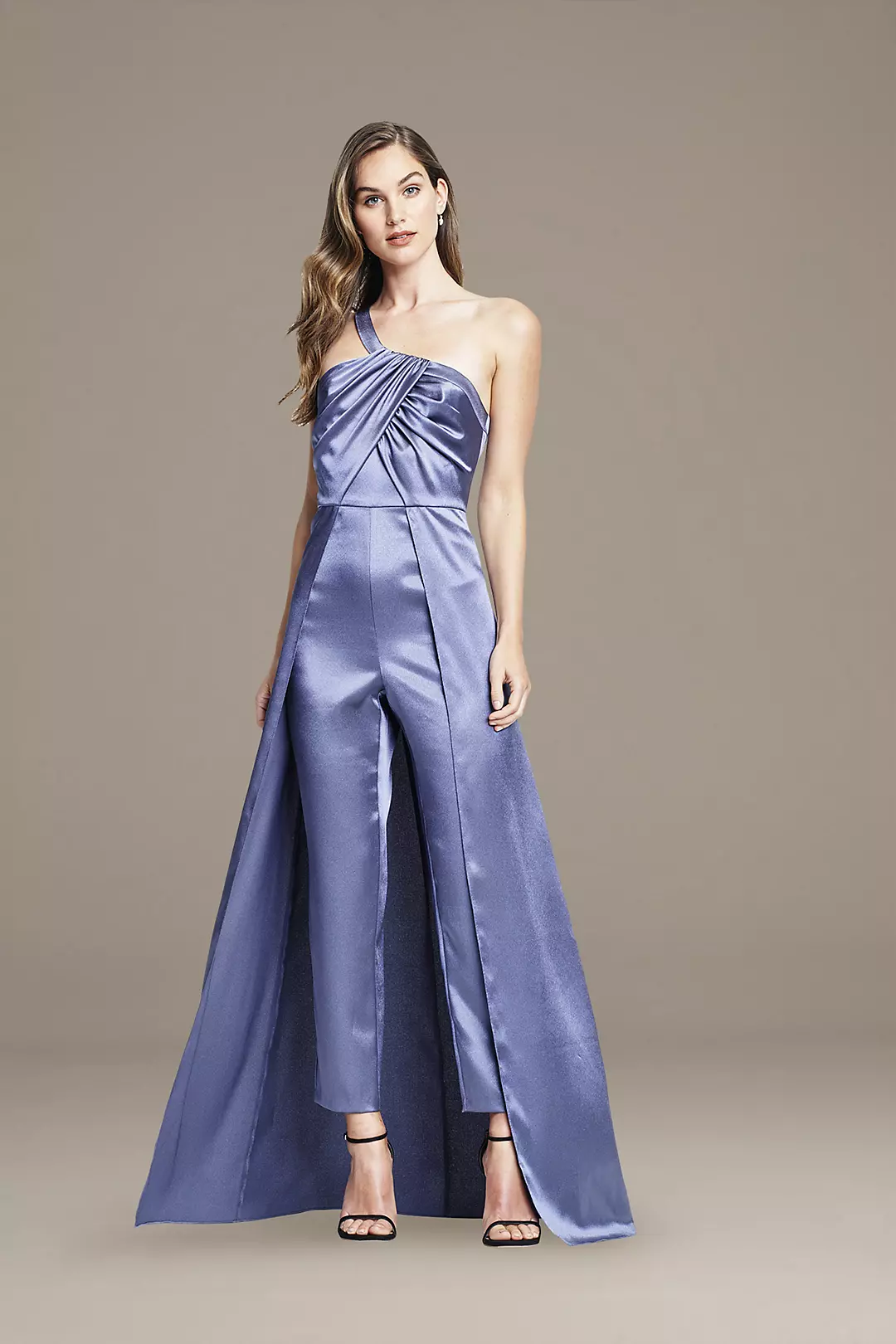 Asymmetrical Satin Jumpsuit with Skirt Overlay Image