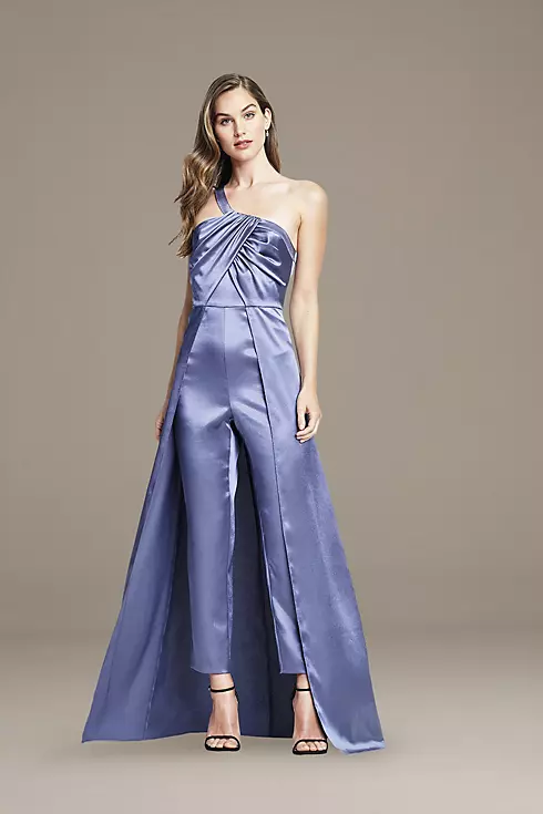 Asymmetrical Satin Jumpsuit with Skirt Overlay Image 1