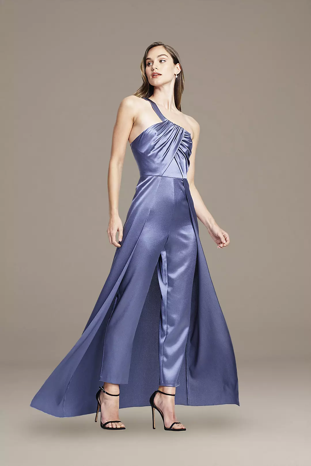 Asymmetrical Satin Jumpsuit with Skirt Overlay Image 2