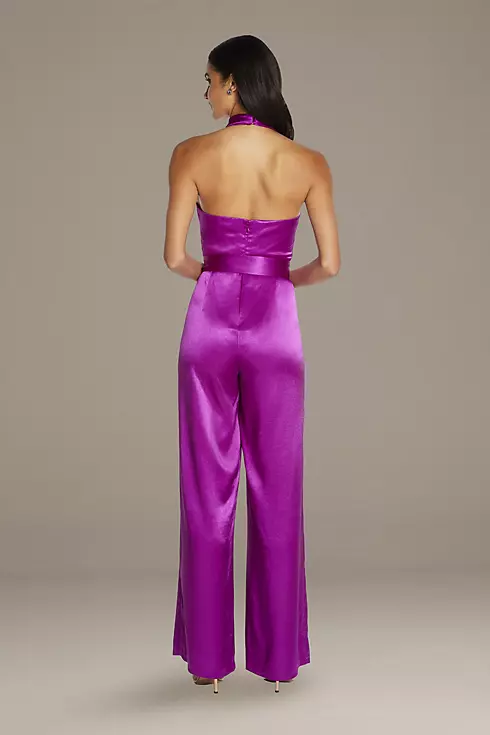 Cowl Neck Satin Halter Jumpsuit with Open Back Image 3