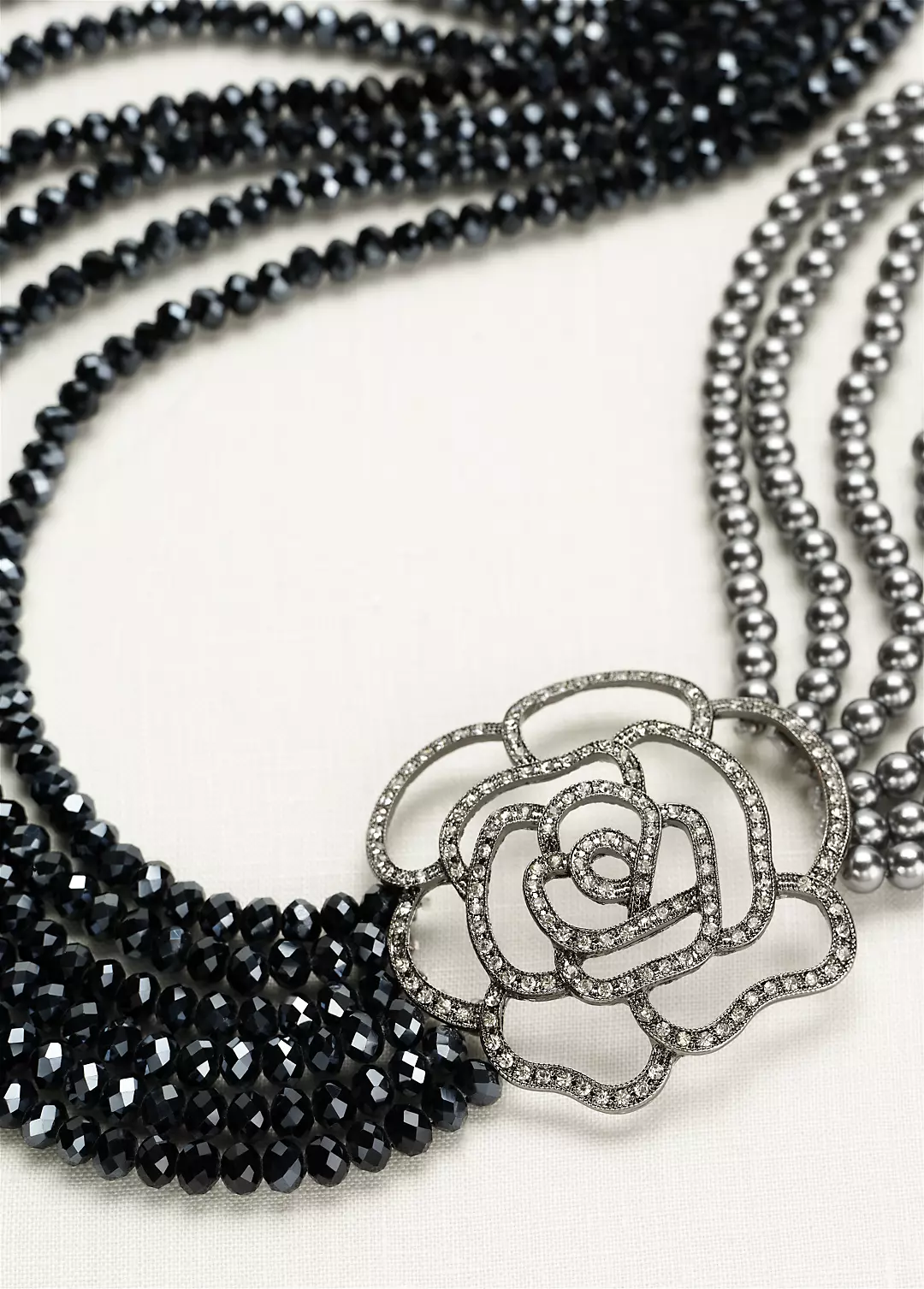 Pearl and Bead Necklace with Crystal Rose Image