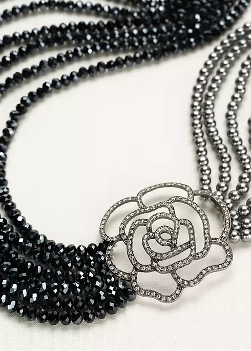 Pearl and Bead Necklace with Crystal Rose Image 1