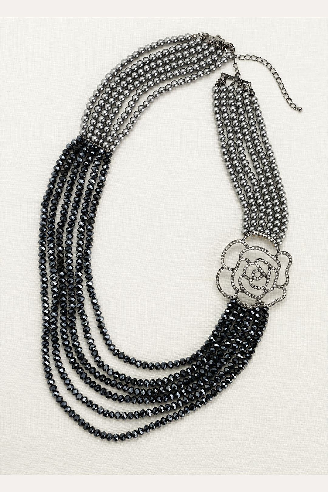 Pearl and Bead Necklace with Crystal Rose