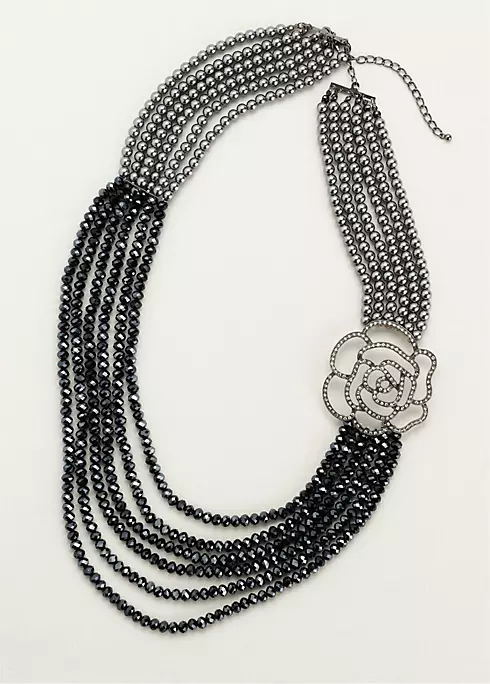 Pearl and Bead Necklace with Crystal Rose Image 2