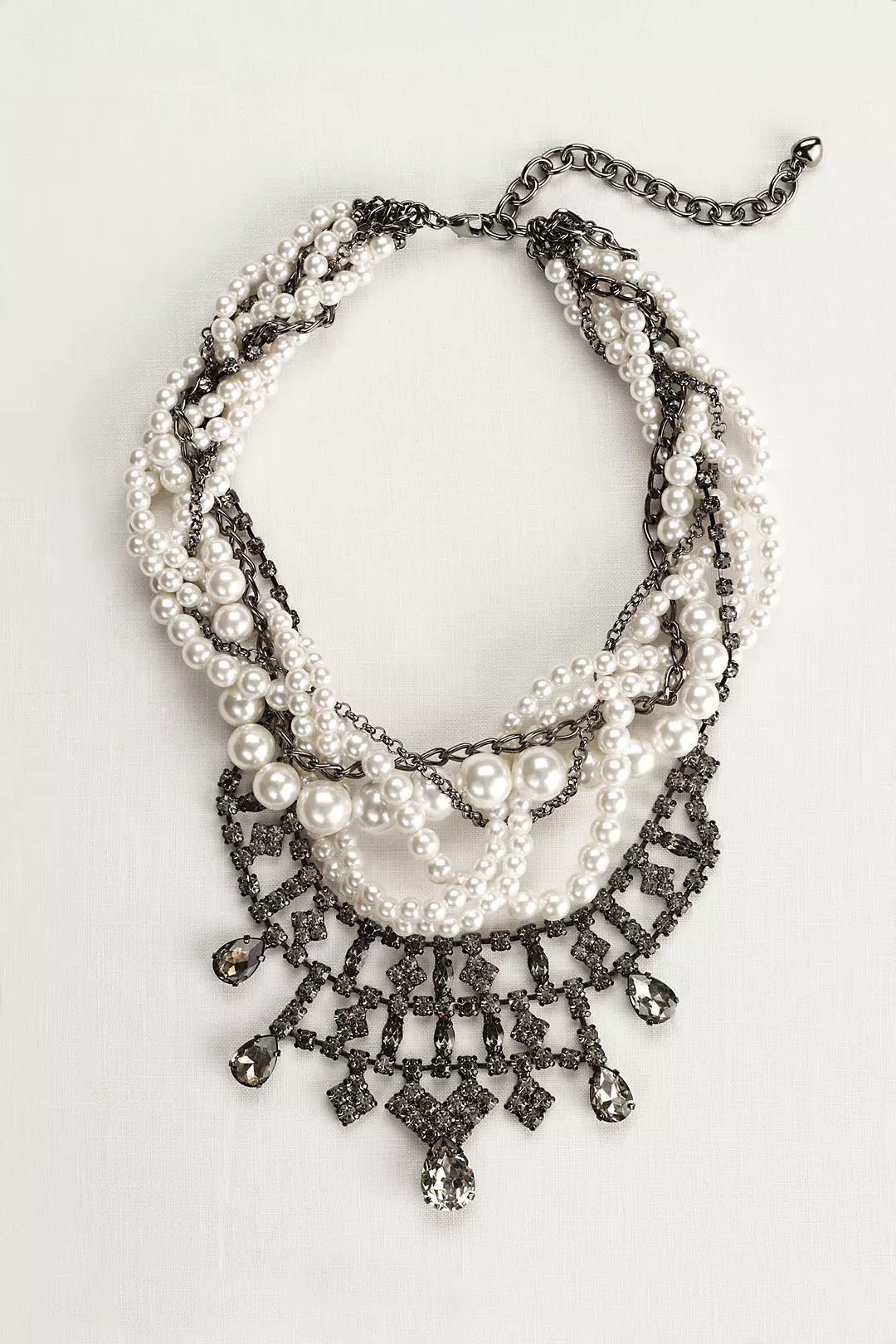 Multi Row Pearl and Crystal Woven Necklace Image