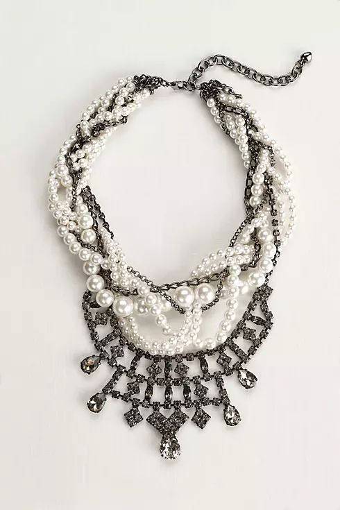 Multi Row Pearl and Crystal Woven Necklace Image 1