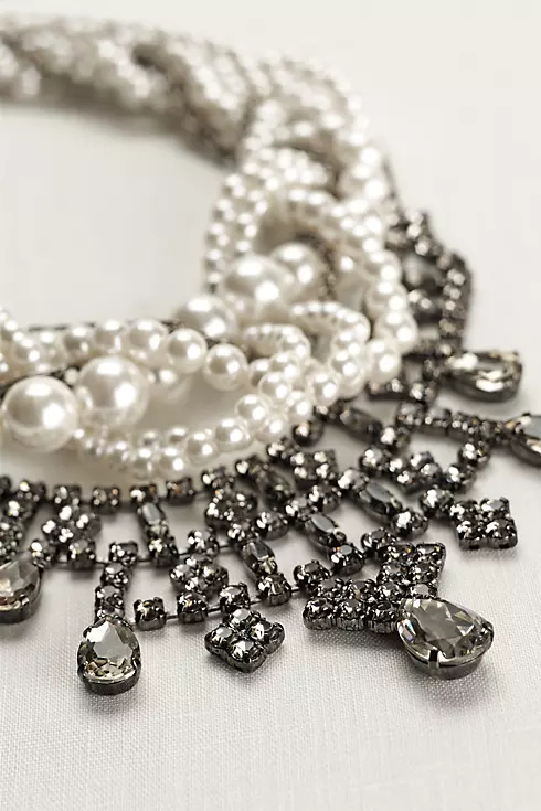 Multi Row Pearl and Crystal Woven Necklace Image 2
