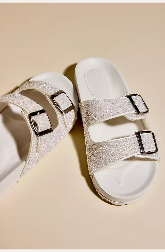 Pearl Embellished Two Band Slide Sandals Image 4