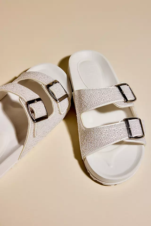 Pearl Embellished Two Band Slide Sandals Image 4