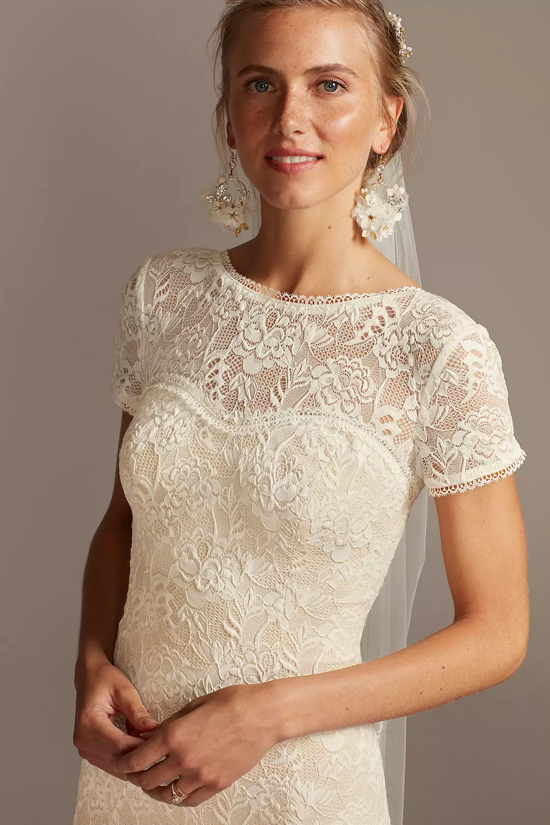 Short Sleeve Low Back Lace Wedding Dress Image 3