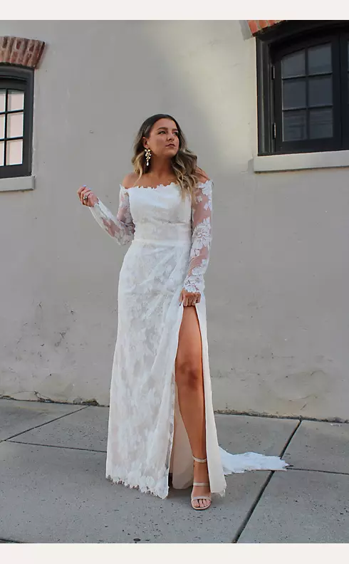 Large Floral Lace Long Sleeve Wedding Dress Image 7