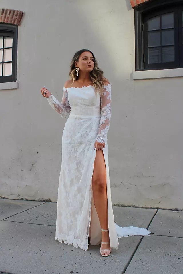 Large Floral Lace Long Sleeve Wedding Dress Image 7