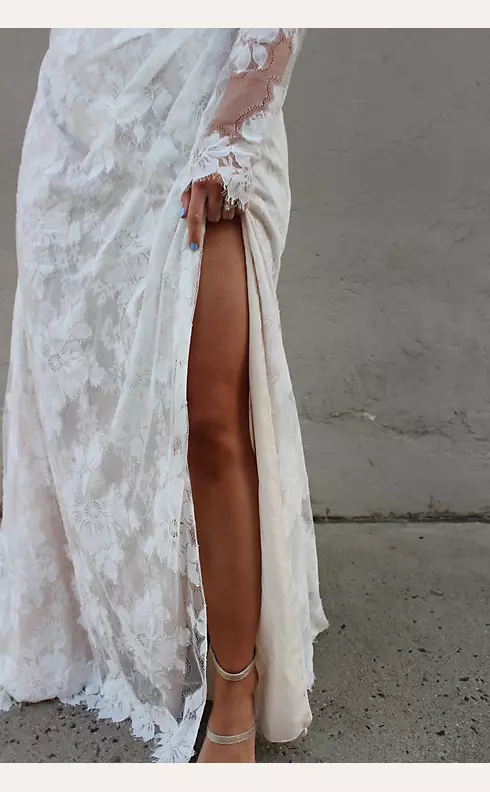 Large Floral Lace Long Sleeve Wedding Dress Image 8