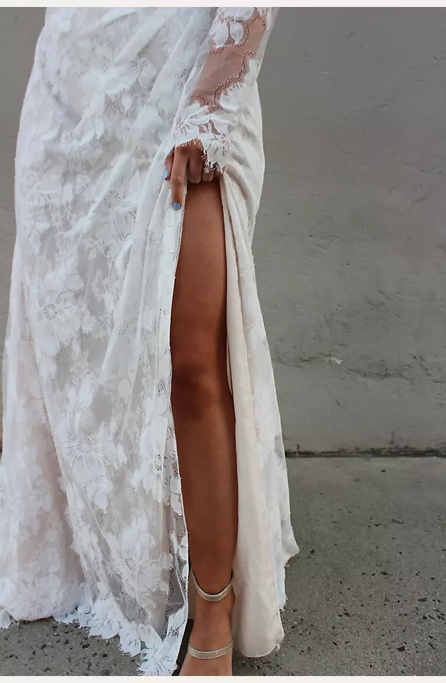 Large Floral Lace Long Sleeve Wedding Dress Image 8