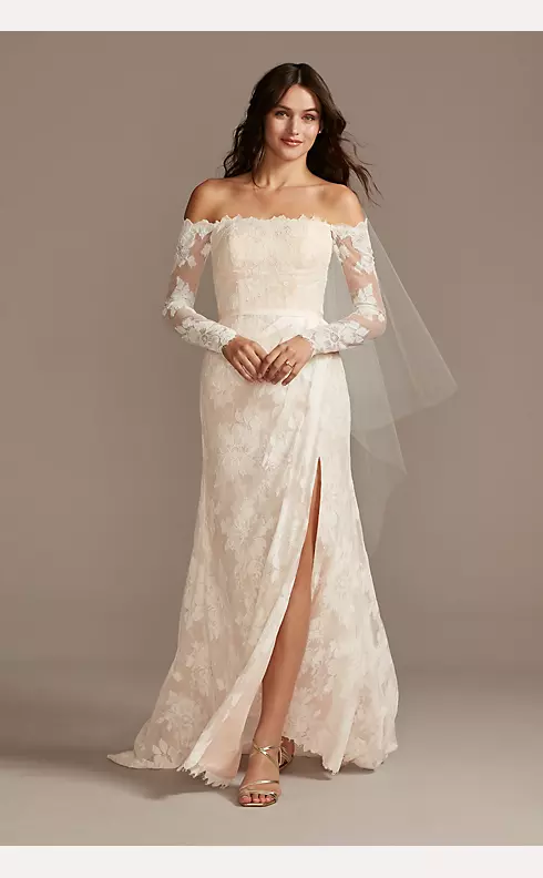 Large Floral Lace Long Sleeve Wedding Dress Image 1