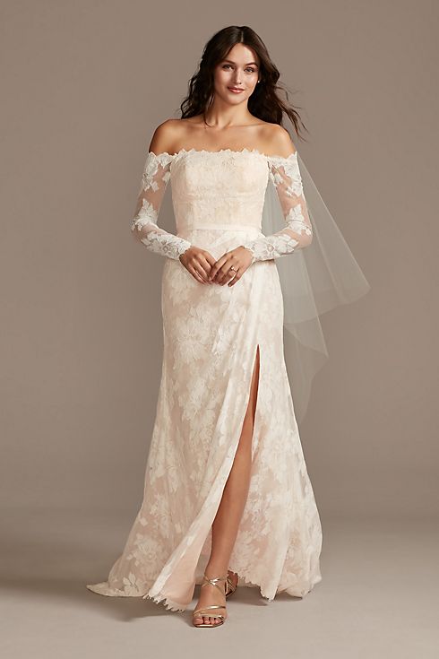 Large Floral Lace Long Sleeve Wedding Dress Image 14