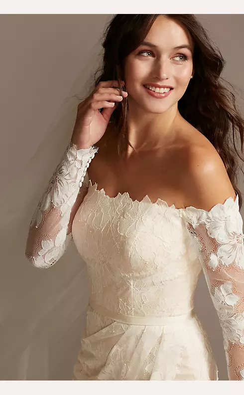 Large Floral Lace Long Sleeve Wedding Dress Image 4