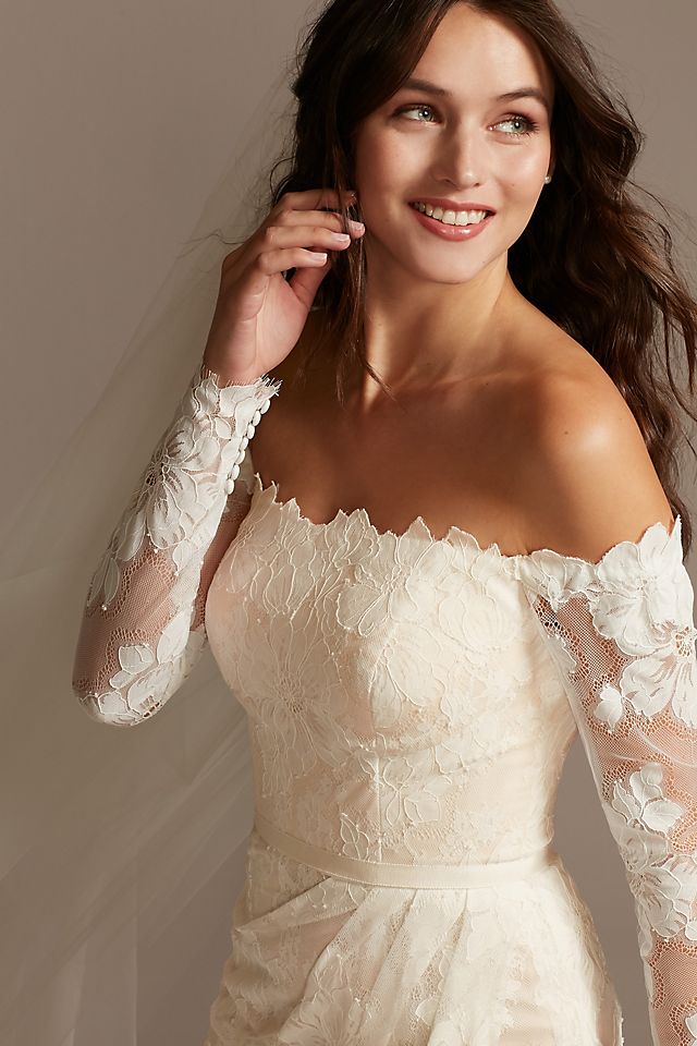 Large Floral Lace Long Sleeve Wedding Dress Image 14