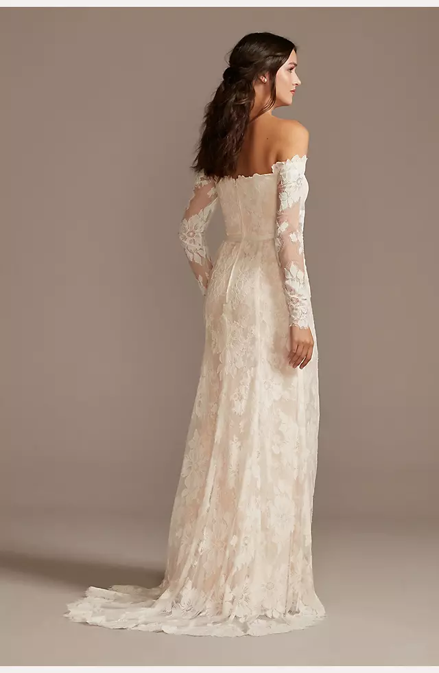 Large Floral Lace Long Sleeve Wedding Dress Image 2