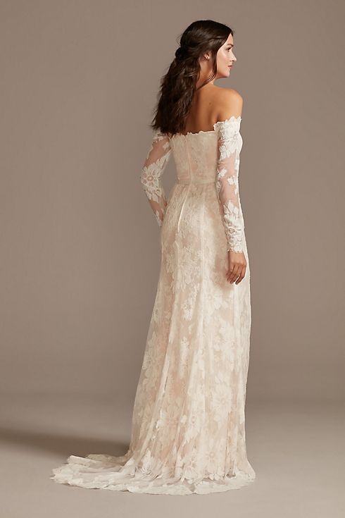 Large Floral Lace Long Sleeve Wedding Dress Image 2