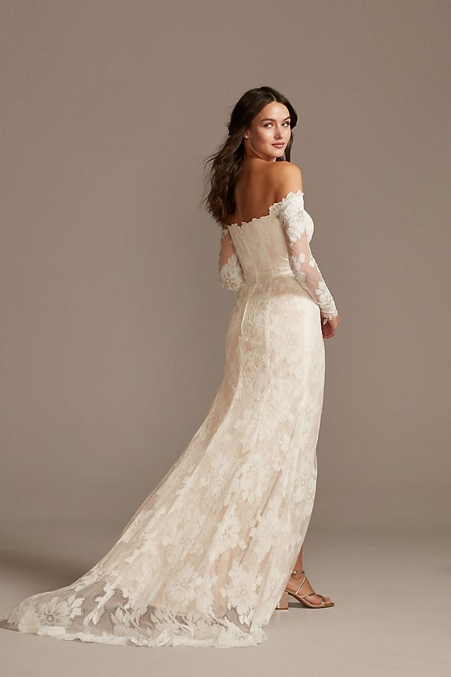 Large Floral Lace Long Sleeve Wedding Dress Image 3