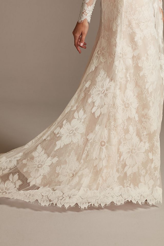 As Is Large Floral Lace Long Sleeve Wedding Dress Image 14