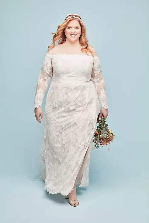 Large Floral Lace Long Sleeve Wedding Dress Image 13